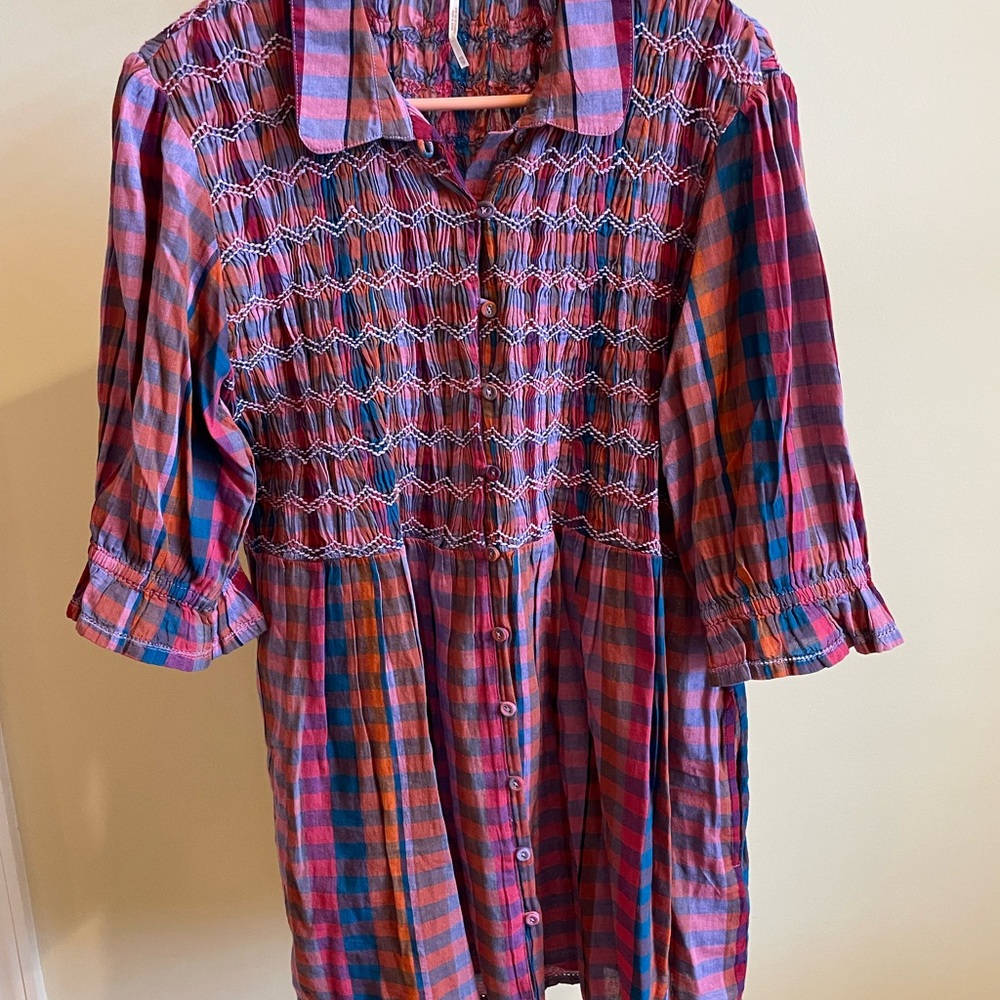 Colorful Plaid Button-Up Dress